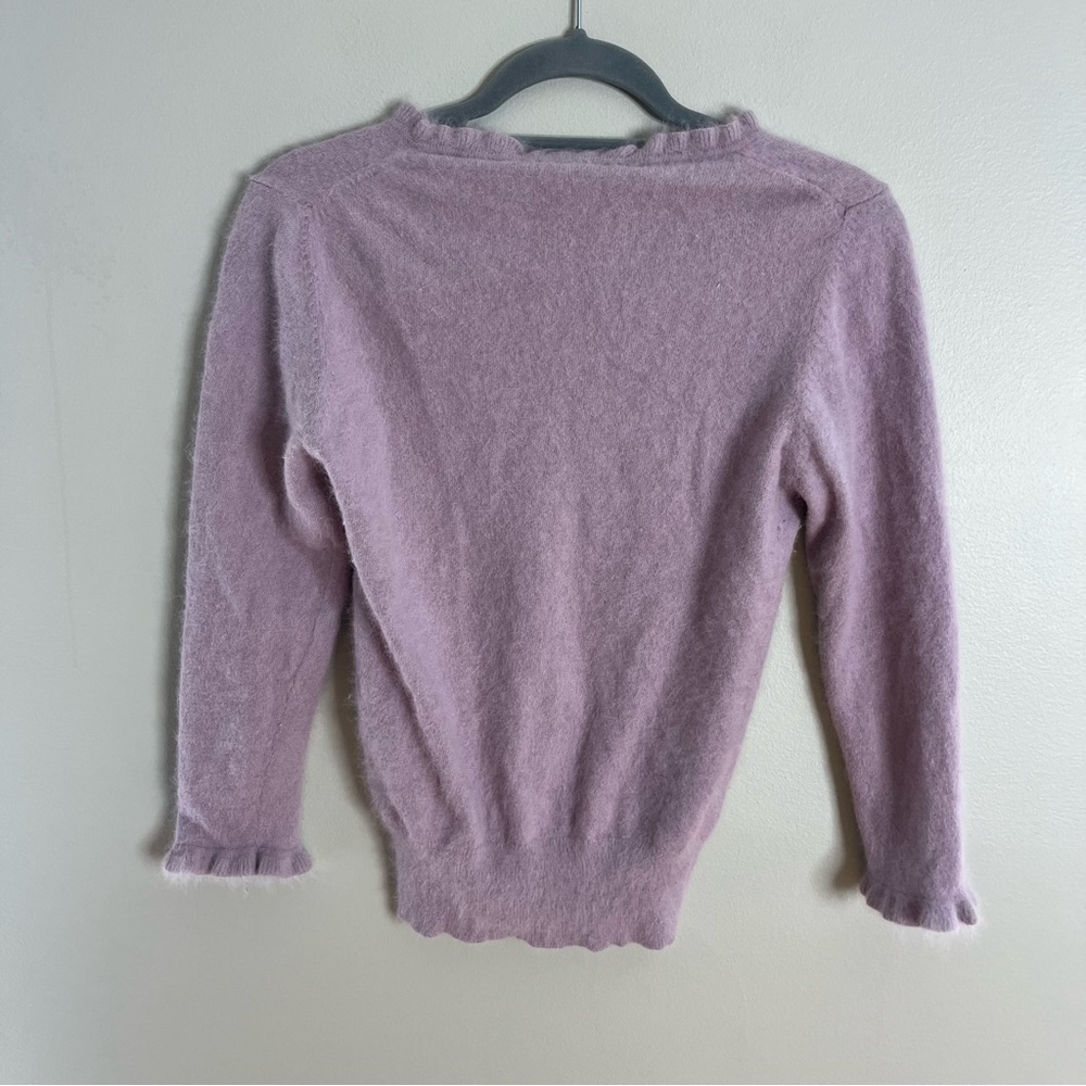 East Size Small Ruffle V-neck Lavender Angora Soft Stretch 3/4 Sleeve Sweater RS - Picture 3 of 6